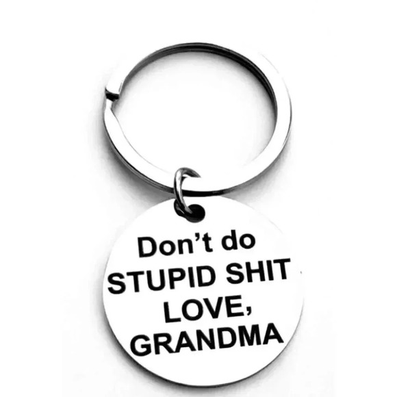 Don't Do Stupid Love Grandma Keychain Stainless Steel - Picture 1 of 1